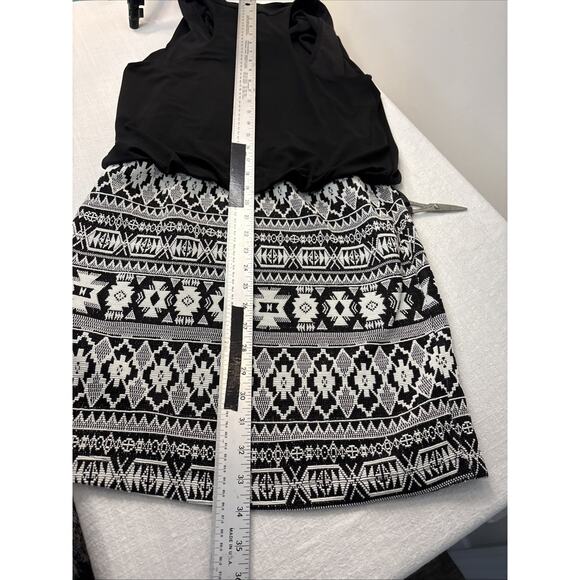 Fifteen Twenty Black Cowl Neck Halter Back Geo Tribal Knit Drop Waist Dress M - Picture 7 of 10